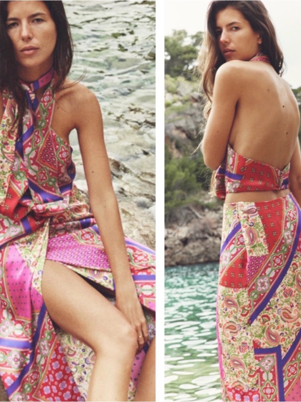 Zara Backless Halter Maxi Dress in Pink and Red Paisley Sz L NWOT/0336